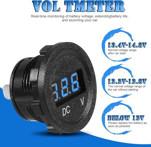 2pcs DC 12V Car Voltage Gauge LED Display Waterproof Voltmeter Digital Round Panel Voltmeter Compatible with Vehicle Motorcycle Truck Camper Caravan ATV UTV Car Boat Marine (Blue) in Saudi Arabia