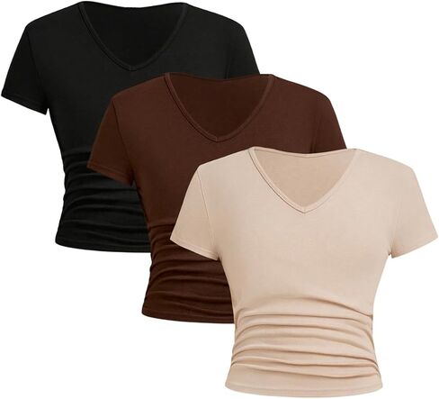SOLY HUX Girl's 3 Piece Summer Ruched Short Sleeve V Neck Tee T Shirts Basic Fitted Tops Cute Clothes in Saudi Arabia