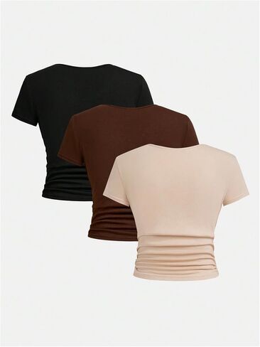 SOLY HUX Girl's 3 Piece Summer Ruched Short Sleeve V Neck Tee T Shirts Basic Fitted Tops Cute Clothes in Saudi Arabia