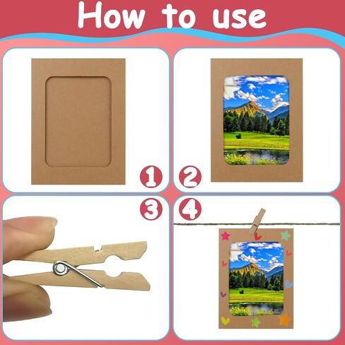 LEFIMOT 50 حزمة من إطارات الصور الورقية مقاس 4x6 بوصة، إطارات صور من الورق المقوى DIY مع 50 مقطعًا و5 سلاسل، إطار عرض فني لإطار الصورة الورقية مع 12 ملصقًا لديكور الحائط (بني) in Kuwait
