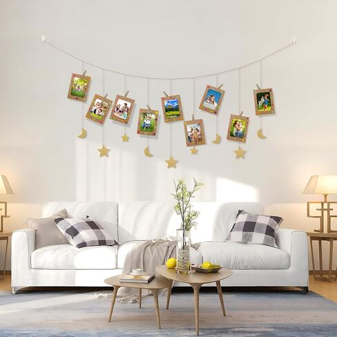 LEFIMOT 50 حزمة من إطارات الصور الورقية مقاس 4x6 بوصة، إطارات صور من الورق المقوى DIY مع 50 مقطعًا و5 سلاسل، إطار عرض فني لإطار الصورة الورقية مع 12 ملصقًا لديكور الحائط (بني) in Kuwait