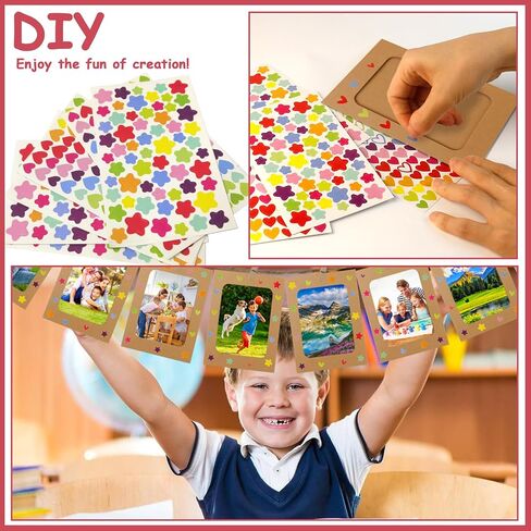 LEFIMOT 50 حزمة من إطارات الصور الورقية مقاس 4x6 بوصة، إطارات صور من الورق المقوى DIY مع 50 مقطعًا و5 سلاسل، إطار عرض فني لإطار الصورة الورقية مع 12 ملصقًا لديكور الحائط (بني) in Kuwait