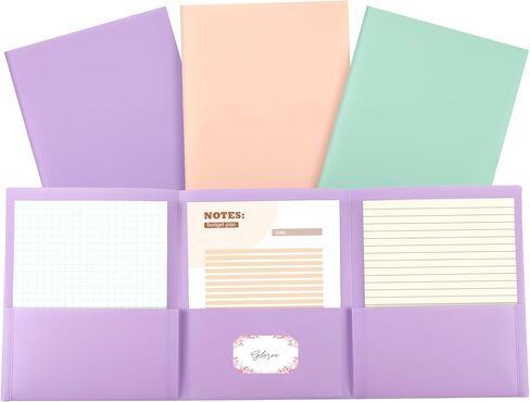 3 Pcs 8.5 x 11 Inch 3 Pocket Tri fold Pocket Folders with Business Card Holder Plastic Pastel 3 Pocket Folder for Letter Size Paper Office Use, 3 Colors(Pastel) in Kuwait