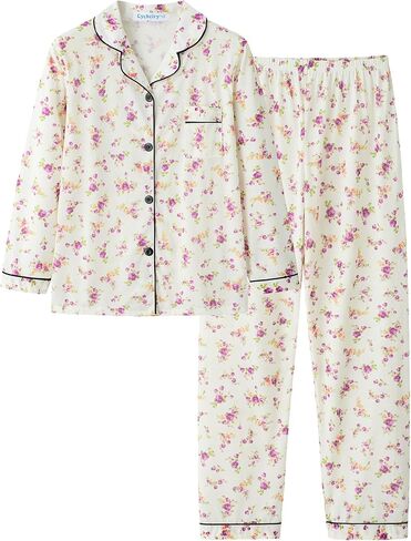 CYCHELRY Big Girls Cartoon Pajamas Set-2PCS Button Down Long Sleeve and Pants Teens PJS Set Size 6-16 in Saudi Arabia