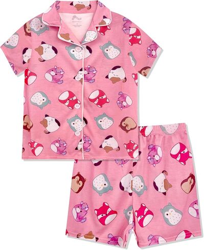 Squishmallows Girls Pajama Set - 2 Piece Cozy Girls Pjs with Button Down Short Sleeve & Shorts For Kids - Official Product in Saudi Arabia