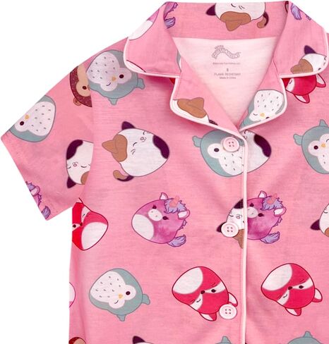Squishmallows Girls Pajama Set - 2 Piece Cozy Girls Pjs with Button Down Short Sleeve & Shorts For Kids - Official Product in Saudi Arabia