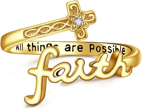 ONEFINITY Faith Ring 925 Sterling Silver Cross Faith Ring Adjustable Christian Spoon Rings Religion Jewelry For Women Daughter Friend in Kuwait