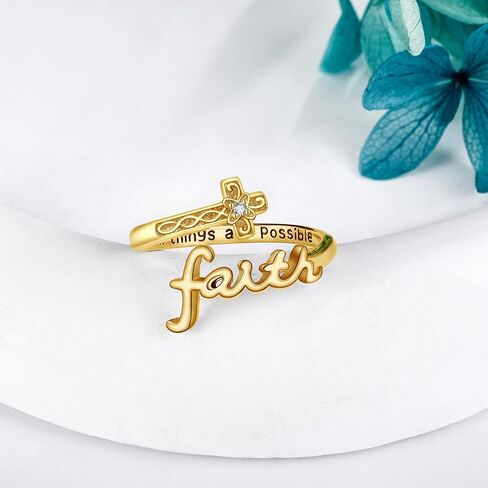 ONEFINITY Faith Ring 925 Sterling Silver Cross Faith Ring Adjustable Christian Spoon Rings Religion Jewelry For Women Daughter Friend in Kuwait