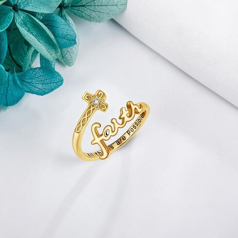 ONEFINITY Faith Ring 925 Sterling Silver Cross Faith Ring Adjustable Christian Spoon Rings Religion Jewelry For Women Daughter Friend in Kuwait