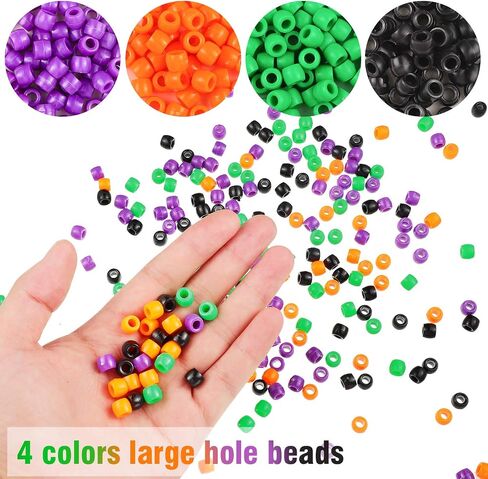 1000 Pieces Halloween Craft Beads Plastic Pony Beads in Orange Green Purple and Black Halloween Round Plastic Beads with Storage Box for Halloween Decoration Craft in Saudi Arabia