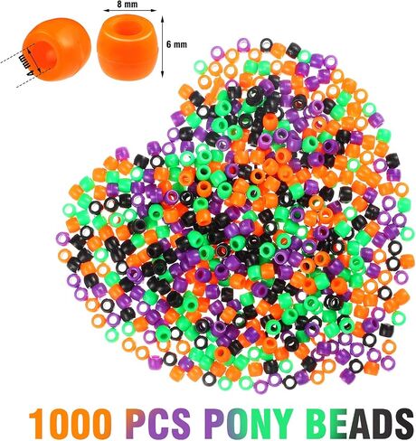 1000 Pieces Halloween Craft Beads Plastic Pony Beads in Orange Green Purple and Black Halloween Round Plastic Beads with Storage Box for Halloween Decoration Craft in Saudi Arabia