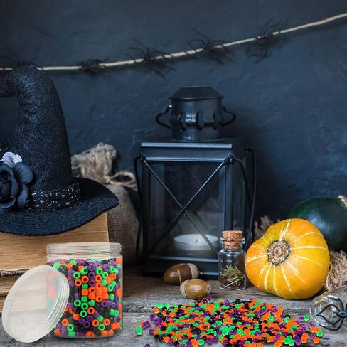 1000 Pieces Halloween Craft Beads Plastic Pony Beads in Orange Green Purple and Black Halloween Round Plastic Beads with Storage Box for Halloween Decoration Craft in Saudi Arabia