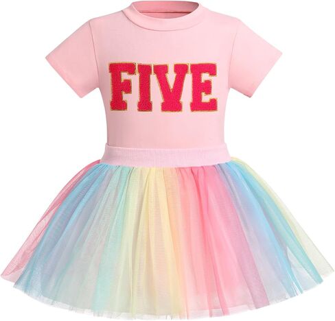 ODASDO Kids Girls 2d 3rd 4th 5th 6th Birthday Party Outfit Short Sleeve T-shirt Tops Rainbow Tutu Skirt 2pcs Set in Saudi Arabia