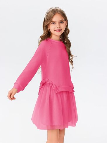 Haloumoning Girls Skirt Set Kids Cute Long Sleeve Ruffle Trim Sweatshirt and Tutu Tulle Skirt 2 Piece Outfits in Saudi Arabia