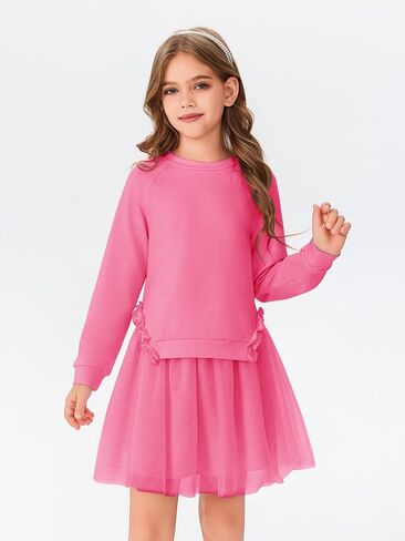 Haloumoning Girls Skirt Set Kids Cute Long Sleeve Ruffle Trim Sweatshirt and Tutu Tulle Skirt 2 Piece Outfits in Saudi Arabia