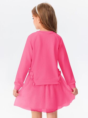 Haloumoning Girls Skirt Set Kids Cute Long Sleeve Ruffle Trim Sweatshirt and Tutu Tulle Skirt 2 Piece Outfits in Saudi Arabia