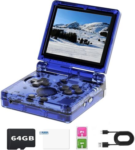 وحدة تحكم ألعاب RG35XXSP Flip Retro، شاشة IPS 3.5 بوصة 640 × 480، بطاقة TF مدمجة سعة 64 جيجابايت، مع بطارية 3300 مللي أمبير في الساعة بنظام Linux وحدة تحكم ألعاب كلاسيكية، تدعم HD ووحدة تحكم ألعاب غير رسمية لإخراج التلفزيون (أزرق) in Saudi Arabia
