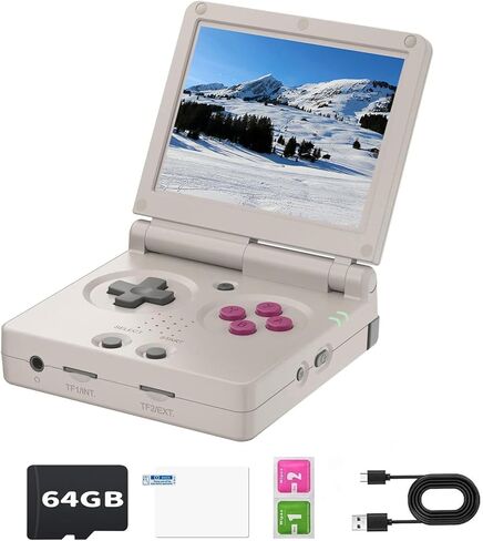 RG35XXSP Flip Retro Game Console,3.5 Inch IPS Screen 640x480,Built-in 64GB TF Card,with 3300mAh Battery Linux System Classic Game Console,Support HD and TV Output Casual Game Console(Blue) in Kuwait