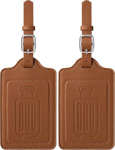 Teskyer Leather Luggage Tags for Suitcases, TSA Approved Luggage Tag with Privacy Protect Flap Cover, 2 Pack, Brown in Saudi Arabia