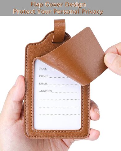 Teskyer Leather Luggage Tags for Suitcases, TSA Approved Luggage Tag with Privacy Protect Flap Cover, 2 Pack, Brown in Saudi Arabia