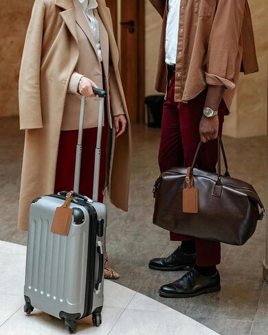 Teskyer Leather Luggage Tags for Suitcases, TSA Approved Luggage Tag with Privacy Protect Flap Cover, 2 Pack, Brown in Saudi Arabia