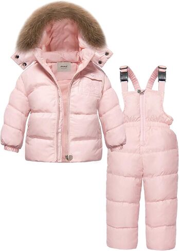 بدلة ثلج شتوية للفتيات من ZOEREA، مجموعة ملابس أطفال شتوية بغطاء للرأس + بنطلون بدلة ثلج للأولاد للجنسين والأطفال in Kuwait