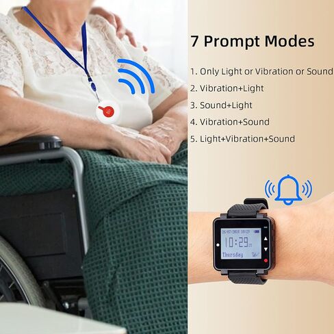 Retekess T128 Caregiver Pager,Life Alert Watch,Medical Alert System,Alert Vibration,656 ft,2 SOS Call Buttons for Elderly,Patient,Disabled in Saudi Arabia