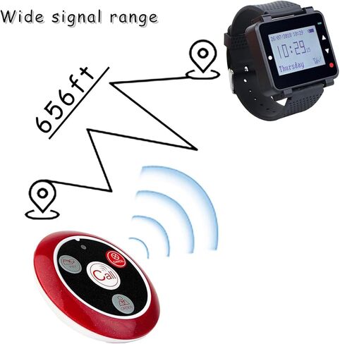 Retekess T128 Caregiver Pager، نظام بيجر للمطاعم، نظام تنبيه النادل الممرض، عرض وقت الاتصال، 2 جهاز استقبال لساعة المعصم، 15 زر اتصال للمطعم، البار، المستشفى، المقهى in Kuwait