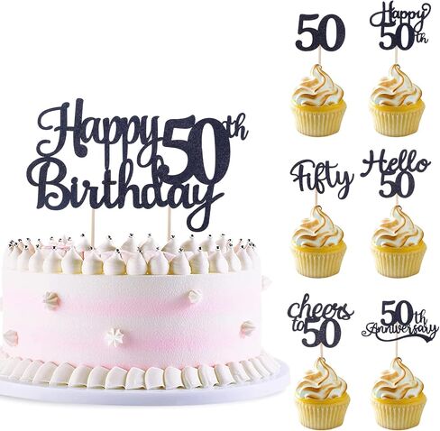 50th Birthday Cake Topper Black Glitter Fifty 50th Birthday Cupcake Toppers 25Pcs Cheers to 50 Years Cupcake Picks 50th Birthday Decorations for Women Men Wedding Anniversary Party Favors in Kuwait