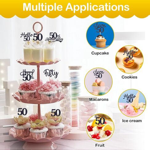 50th Birthday Cake Topper Black Glitter Fifty 50th Birthday Cupcake Toppers 25Pcs Cheers to 50 Years Cupcake Picks 50th Birthday Decorations for Women Men Wedding Anniversary Party Favors in Kuwait