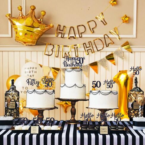 50th Birthday Cake Topper Black Glitter Fifty 50th Birthday Cupcake Toppers 25Pcs Cheers to 50 Years Cupcake Picks 50th Birthday Decorations for Women Men Wedding Anniversary Party Favors in Kuwait