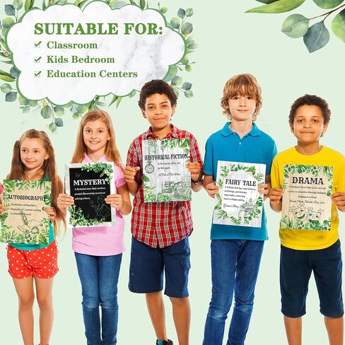 Pasimy 16 Pcs Literary Genres Posters Bulletin Board Set Greenery Classroom Decor Eucalyptus Literature Posters Reading Genres Educational Art Prints for Middle High School Classroom Library Decor in Saudi Arabia