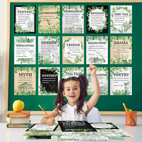 Pasimy 16 Pcs Literary Genres Posters Bulletin Board Set Greenery Classroom Decor Eucalyptus Literature Posters Reading Genres Educational Art Prints for Middle High School Classroom Library Decor in Saudi Arabia