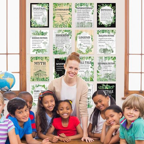 Pasimy 16 Pcs Literary Genres Posters Bulletin Board Set Greenery Classroom Decor Eucalyptus Literature Posters Reading Genres Educational Art Prints for Middle High School Classroom Library Decor in Saudi Arabia