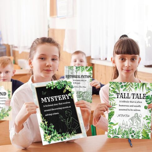 Pasimy 16 Pcs Literary Genres Posters Bulletin Board Set Greenery Classroom Decor Eucalyptus Literature Posters Reading Genres Educational Art Prints for Middle High School Classroom Library Decor in Saudi Arabia