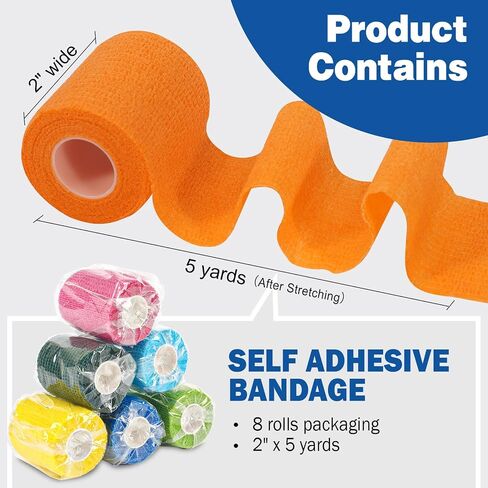 AZEN 8 Pack Self Adhesive Bandage Wrap, 2" X 5 Yards Elastic Cohesive Bandage Wrap, Skin Color Athletic Tape, Vet Wrap, Ankle Tape, Tattoo Grip Tape Wrap in Kuwait