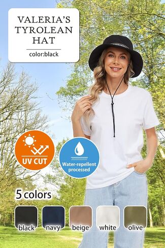 valeria Sun Hat with Tyrolean Tape Water-Repellent UV Protection Safari Hat for Women Outdoor Hat Size Adjustable in Saudi Arabia