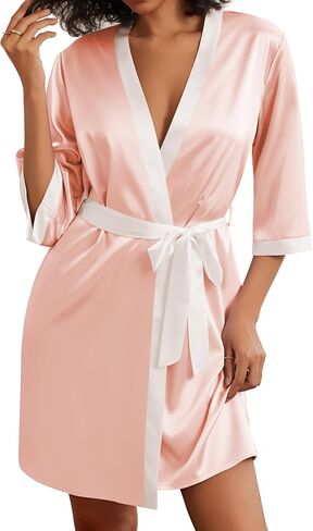 Ekouaer Silk Robe for Women Bridal Bridesmaids Robes 3/4 Sleeve Satin Kimono Bathobe Soft Silky Sleepwear S-XXL in Saudi Arabia