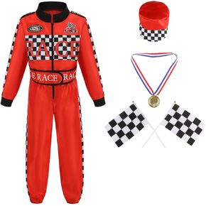 HAPNBCELE Kids Race Car Driver Costume Boys Girls Racing Cosplay Outfit Halloween Dress Up Racer Jumpsuit with Car Cap