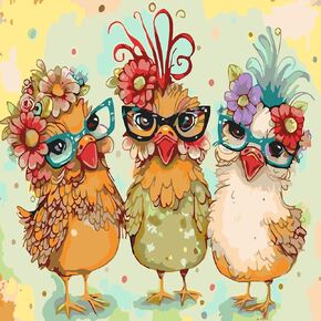 mrpwnle Paint by Numbers Kit for Adults Beginner, Adult Chicken Paint by Number Kits on Canvas, DIY Chicken Acrylic Watercolor Oil Paint by Number for Adults for Home Decor Gift 16x16 Inch