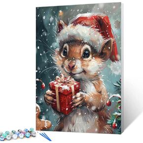Tucocoo Cute Squirrel Paint by Numbers for Adults Red Christmas Box DIY Oil Painting Acrylic Paints Artwork Art Craft for Home Wall Decor Pictures 16"x20" Unframed