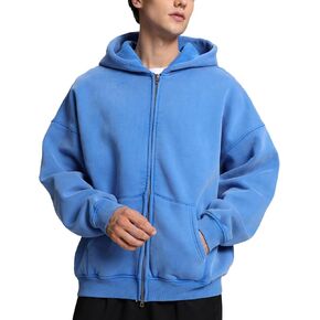 Mens Womens Double Zip Up Hoodie Oversized Acid Wash Hoodies Heavyweight Fleece Cotton Zipper Hoodie Vintage