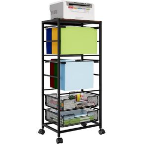 TQVAI Rolling File Carts with Wheels, Letter Legal Size Hanging Folders Organizer, Mobile Utility Storage Cart for Home Office Classroom Organization, 2S+1L Drawer + 1 Folder Holder, Black