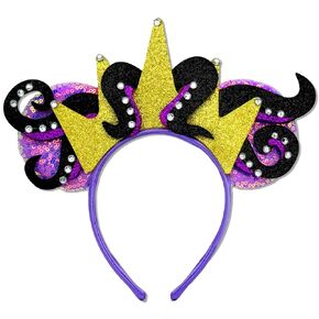 Halloween Ursula Ears Devil Horns headband, Eye-Catching Ursula Crown Devil Horns Purple Sparkle Sequin, Halloween Hair Accessories for Ursula Costume Women Cosplay Party