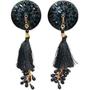 Gigi Royale Black Glitter & Crystal Reusable Nipple Pasties (2 pcs)