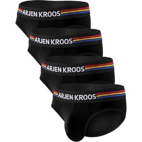 Arjen Kroos Men's Breathable Cotton Briefs Stretch Moisture Wicking Wide Waistband Briefs 4-Pack Underwear