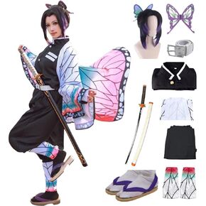 Full Set Anime Cosplay Costume For Tanjiro Shinobu Giyuu Kanroji Zenitsu Party Role Outfit W/Shoes Wig Sword