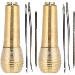 2 Set Copper Handle Sewing Awl Taper Leather Shoe Repair Tool-Leather Craft Hand Stitching Tools Needle Kit Round/Straight/Bent Needle for Leather Sewing Leather Sewing
