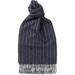 95% Lambswool 5% Cashmere Scarf Classic Stripe Brushed 64.9in x 9.8in | Navy Blue - Made In Scotland