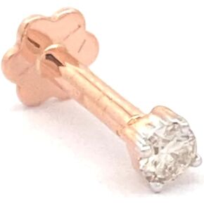 Natural 2.2MM (0.04ct) Diamond 14K Rose Gold Nose Ring Lip Labret Monroe Stud, Screw Post, 6MM Long, 16 Gauge